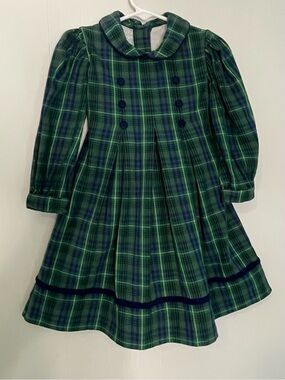 Vintage Strasburg Heirloom Green Blue Tartan Plaid Holiday Dress 24M 2T